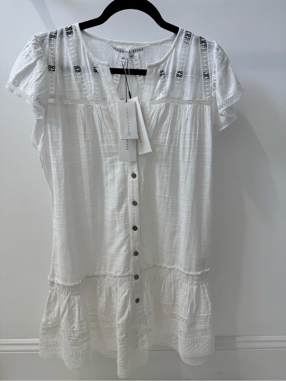 Veronica Beard White Eyelet Button-Front Tiered Tunic
